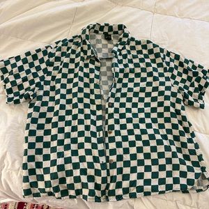 Wild Fable Green and White Checkered Short Sleeve Button Up